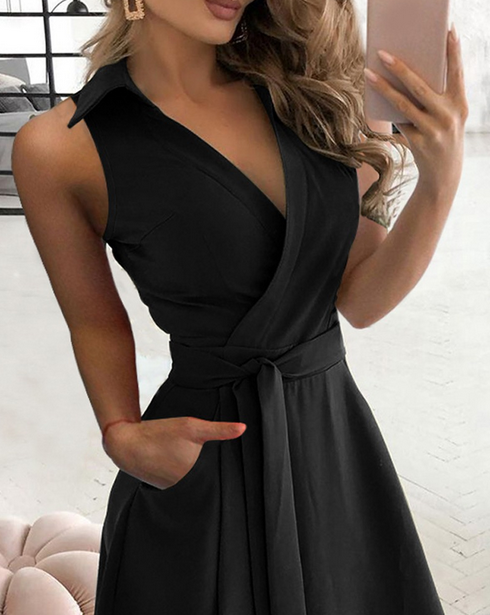 Belted Black Wrap Dress